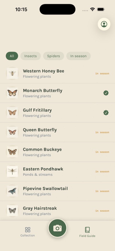 Underfoot identification screen showing a species match with confidence and a where-to-look habitat tip